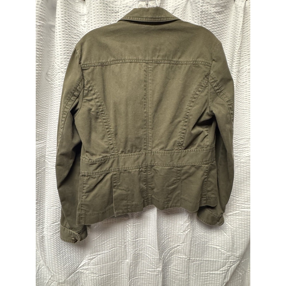 Women's Harolds 100% Cotton Olive Green Utility Jacket Bronze Button Size M - Picture 11 of 13